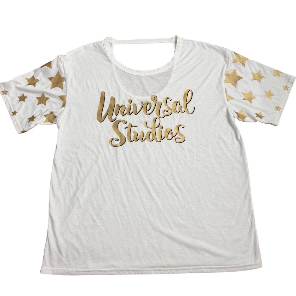 Universal Studios Graphic T-Shirt White/Gold Women's L Resortwear Vacation‎